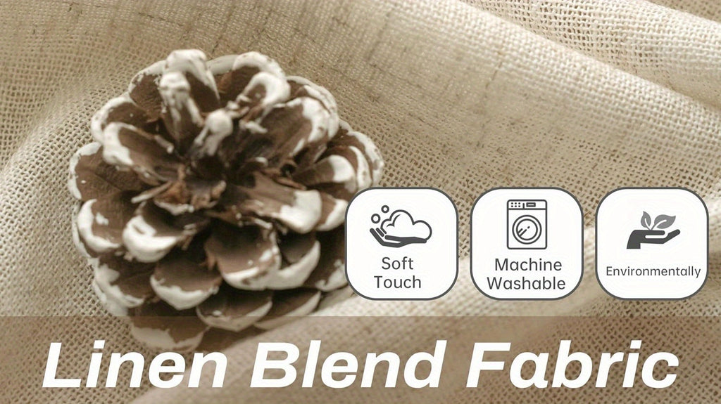 Semi Sheer Linen Look Curtains, 4-Panel Light Filtering Window Drapes with Rod Pocket and Back Tab Hanging for Farmhouse Living Room and Bedroom Decor