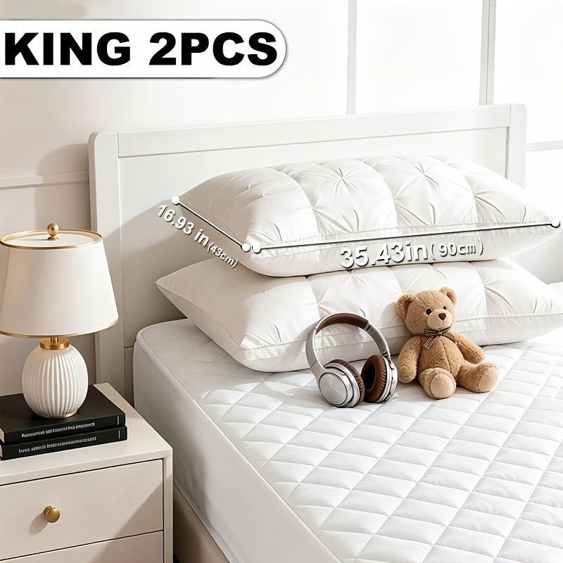 2 Luxury Hotel-quality Pillows, Queen/King Size, with High-resilience Plush Pillow Cores and Hypoallergenic Polyester Fabric. Soft and Comfortable, They Promote Deep Sleep and Are Suitable for Both Side and Back Sleepers. Cool and Breathable