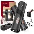 Top-Fill Electric Salt and Pepper Grinder with Grinding Light, 110 ml Seasoning Container, Black or Green Single Mill and Two-Piece Charging Base Set Options