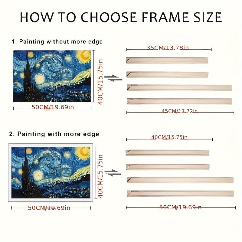 Wood Canvas Frame Kit - 4 Pre-Cut Pine Stretcher Bars with Corner Keys for Oil Painting, Easy Build Frames in Cardboard Box