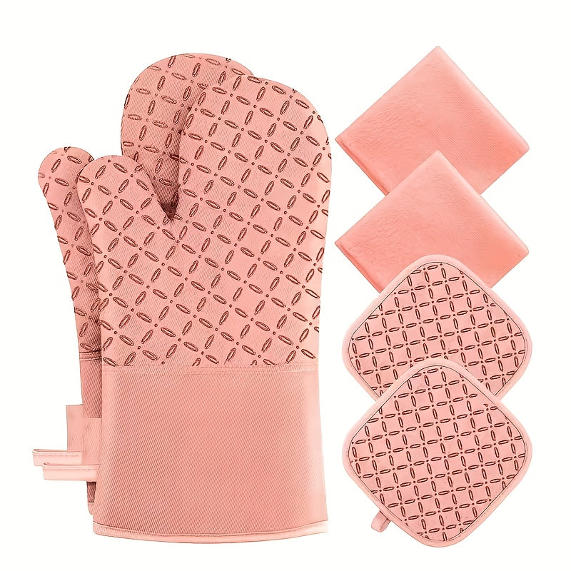 6pcs Oven Mitts And Pot Holders/ 1 Pair Oven Mitts, Kitchen Oven Glove High Heat Resistant Oven Mitts And Potholder With Non-Slip Surface For Cooking, Mother'S Day Gift