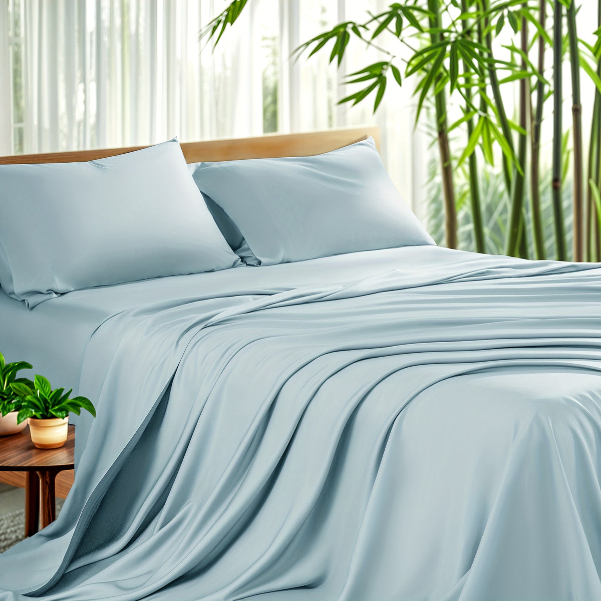 4pcs Cooling Bamboo Sheet Set, All-Season Comfort, 16" Deep Pocket, Wrinkle & Shrink Resistant, Y Soft Hotel Quality Bedding, Includes Fitted Sheet, Flat Sheet & 2 Pillowcases, Luxury Gift Box Packaging