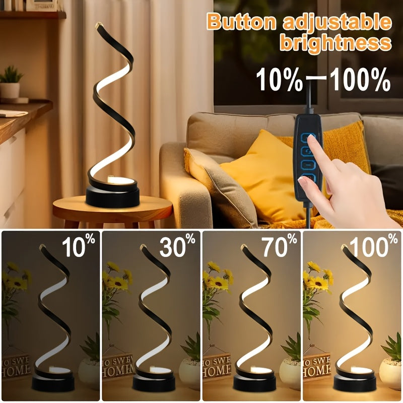 Spiral Bedside Table Lamp with Touch Control, 3-Way Dimming and USB-C Charging Ports, Black or White Single and Two-Piece Options with Mountain Shape Styles