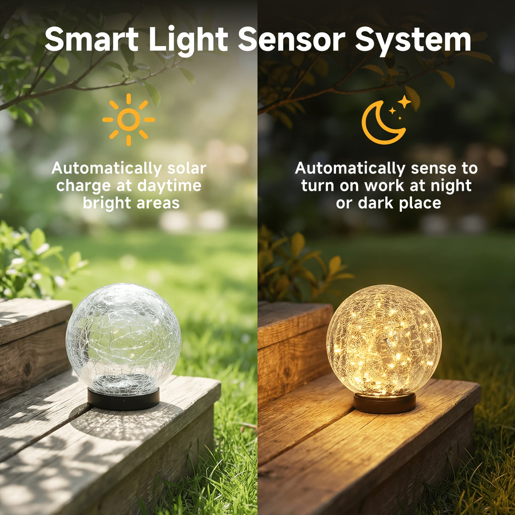 Solar Globe Lights Outdoor, 4-Pack Crackle Glass Garden Spheres with Auto On and Off, 800mAh Battery and LED Lighting for Patios and Holiday Decor
