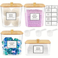 Laundry Storage Containers with Dryer Sheet Holder, Clear Laundry Room Organizer Set with Lids and Labels for Powder and Scent Boosters