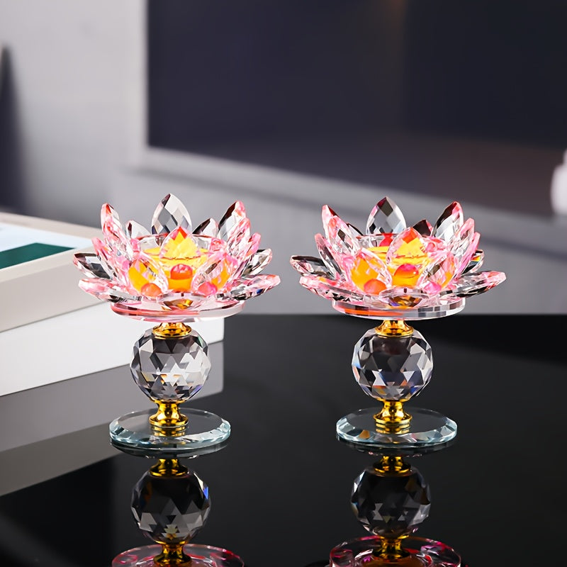 2pcs Crystal for Lotus Candleholder - Polished Desktop, Home Theme, Suitable for Christmas, Thanksgiving, Halloween, Easter, And Hanukkah