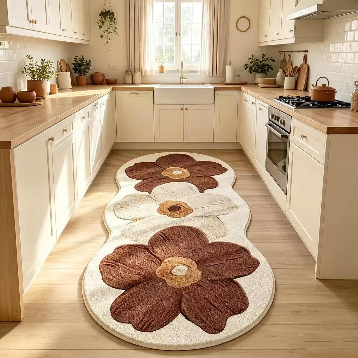 1000G Non-Slip Cute Floral Furry Carpet Kitchen Rugs Mats, Soft And Fluffy Bedside Carpet, Luxury Living Room Decoration, Rubber Non-Slip Bottom, Machine Washable, Suitable for Kitchen, Corridor, Bedroom Bedside Mat