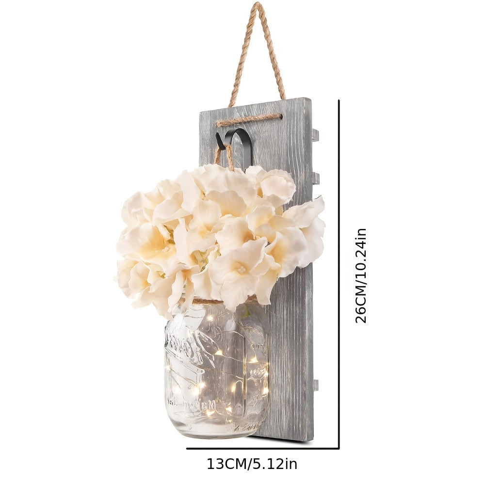 Decorative Mason Jar Wall Decor - Rustic Wall Sconces with Flowers - Farmhouse Home Decor (Set Of 2)