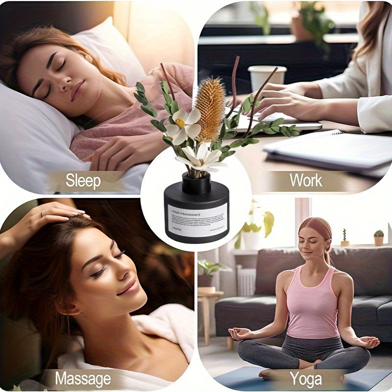 KBHOMFRA Real Flower Reed Diffuser 3.38 Oz(100ml) Jasmine Tea Home Fragrance Scent Essential Oil Diffuser With Sticks Aroma Home Christmas Decor For Air Fresheners Bathroom
