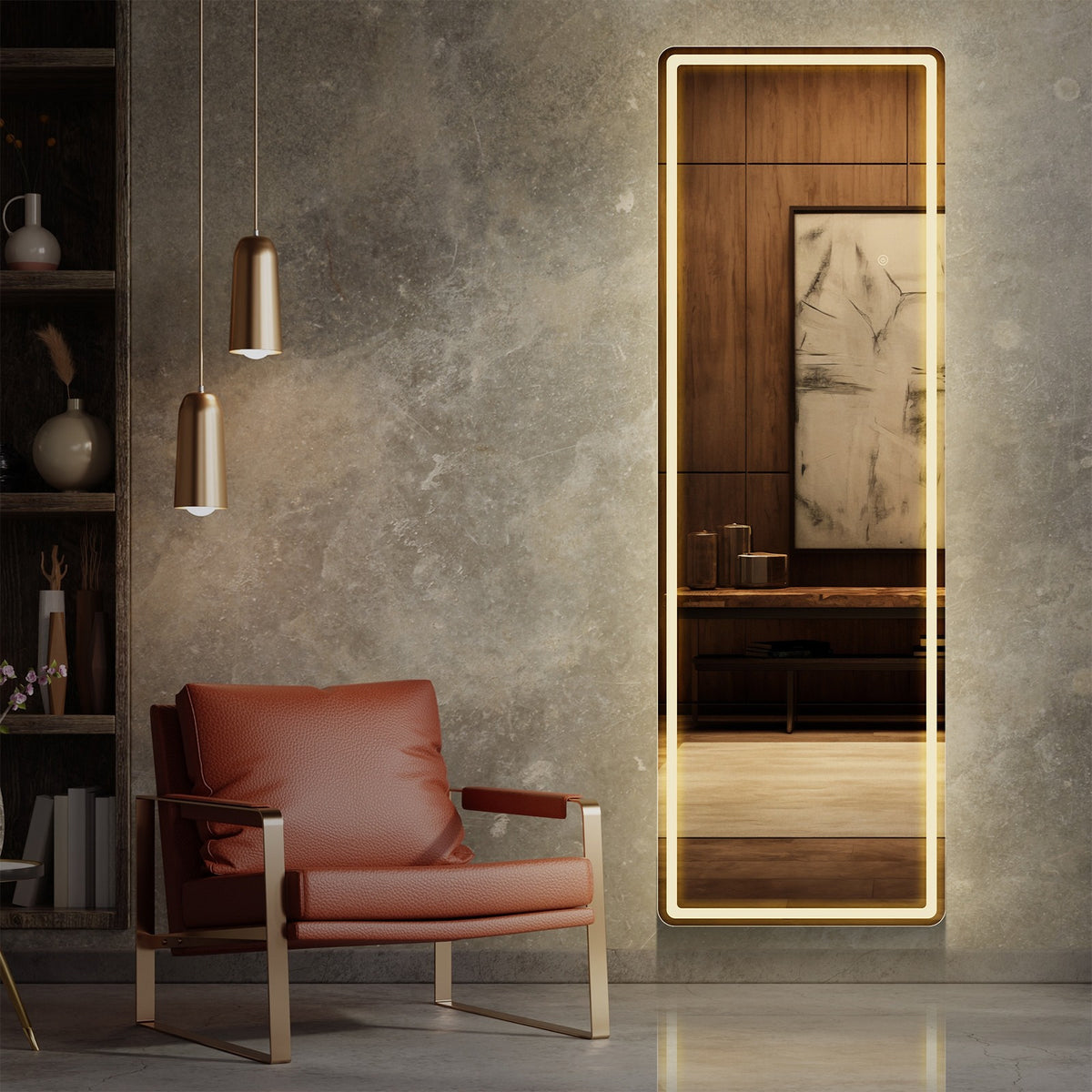 MCQ Arched/Rectangular LED Full Length Mirror, Full Body Floor Mirror Standing Hanging or Leaning Wall, Arch Wall Mirror with Stand Aluminum Alloy Thin Frame for Bedroom, Bathroom, Store