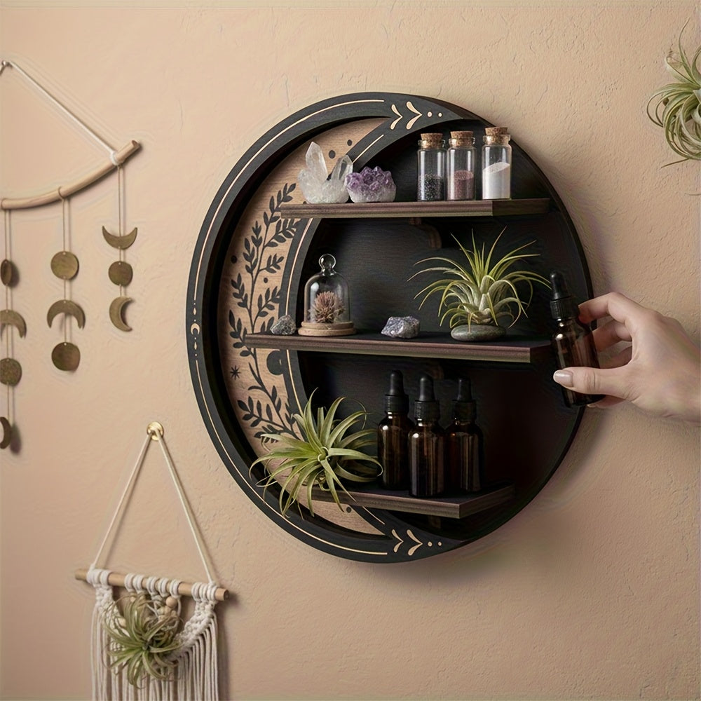 Moon Shelf Decor Cute Moon Floating Shelves with Light, Witchy Boho Room Decor Aesthetic Wall Shelf Small Display Racks Suitable for Crystal/essential Oil/collectibles, Rock Gem Stone Storage Organizer, Trinkets Holder, Unique Celestial Gift for Moon