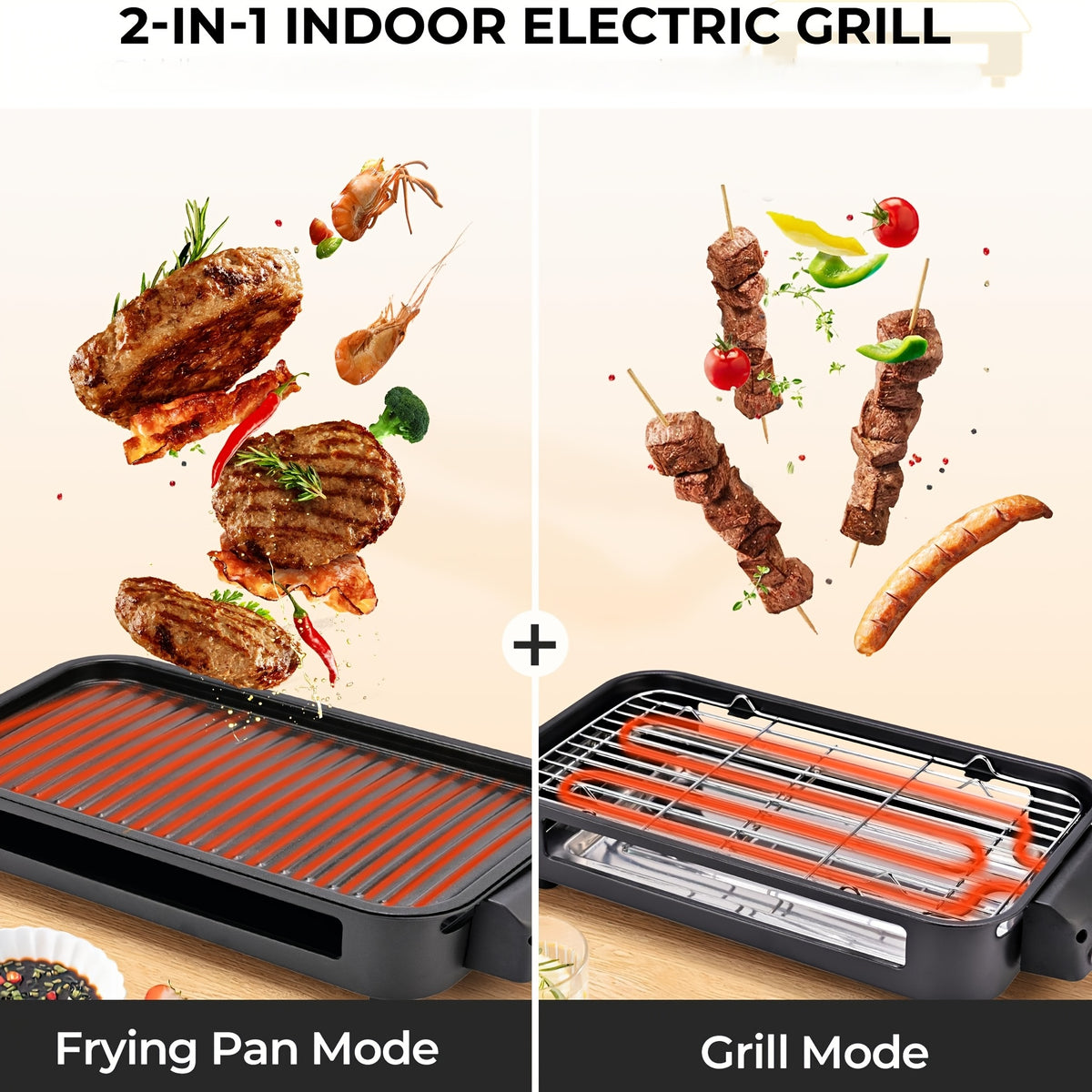 Smokeless Electric Grill | Indoor Grill with Removable Non-Stick Plate, 1700W, Portable BBQ Grill, Electric Griddle, Stainless Steel, Dishwasher Safe, Perfect Gift for Christmas