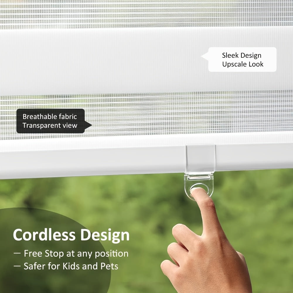 Cordless Zebra Blinds Suitable for Home Windows & Doors - Cordless Pull Down Roller Shades with Dual Layer Light Filtering & Blackout Privacy, Modern Vinyl// Window Treatments for Bedroom,, - Easy Install