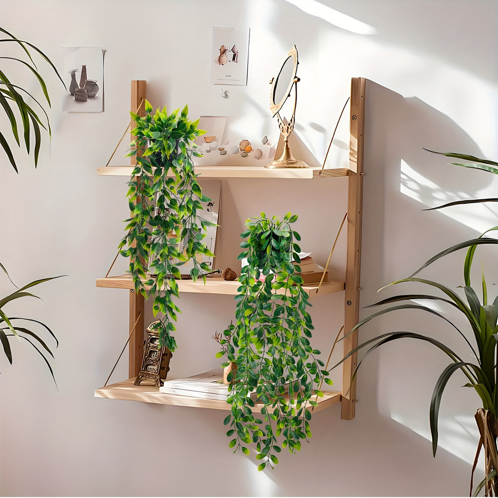 Potted Faux Hanging Greenery, Artificial Ivy Vines and Eucalyptus Plants in Black Pots with 6 or 8 Pack Options for Bathroom Shelves and Bookshelf Decor