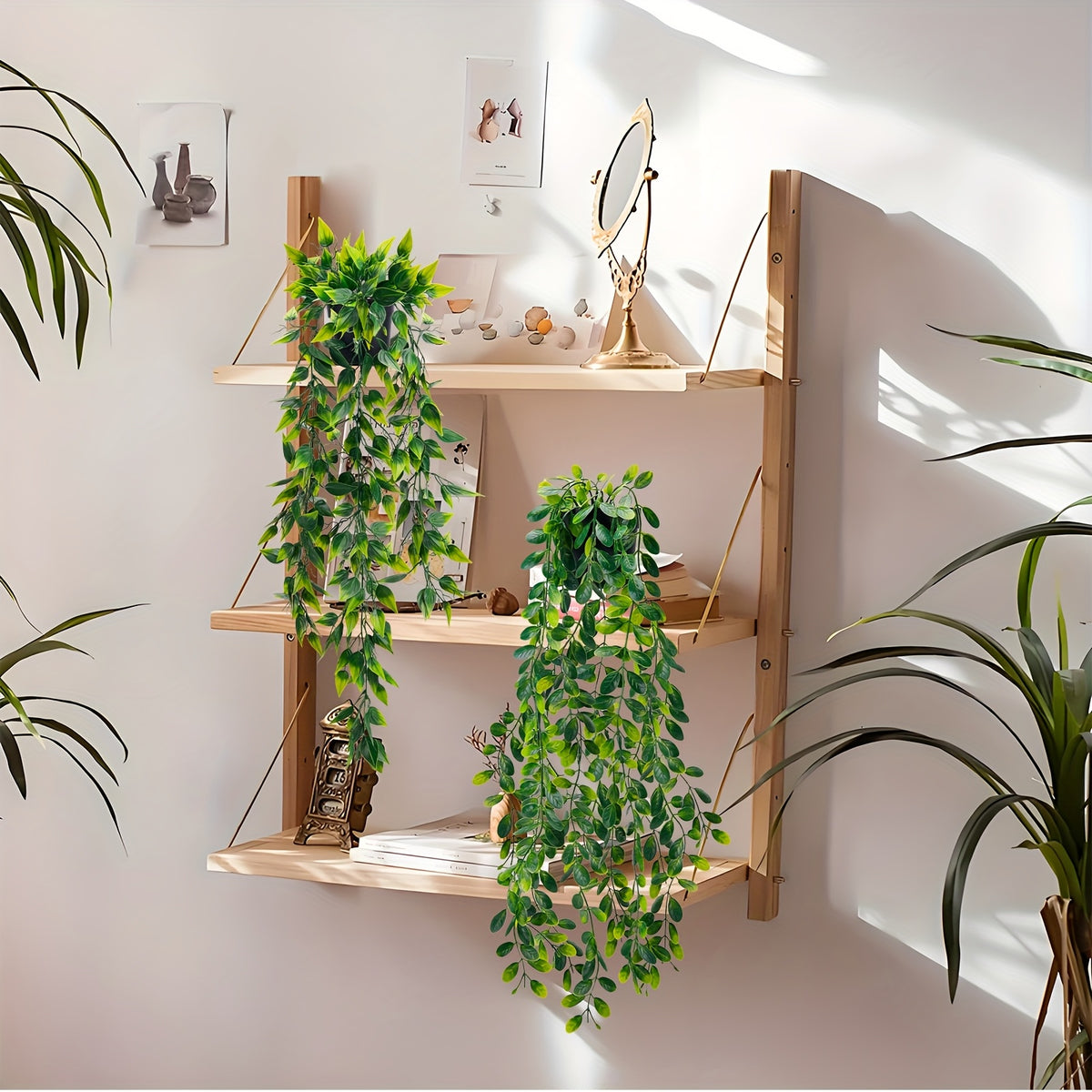 Potted Faux Hanging Greenery, Artificial Ivy Vines and Eucalyptus Plants in Black Pots with 6 or 8 Pack Options for Bathroom Shelves and Bookshelf Decor
