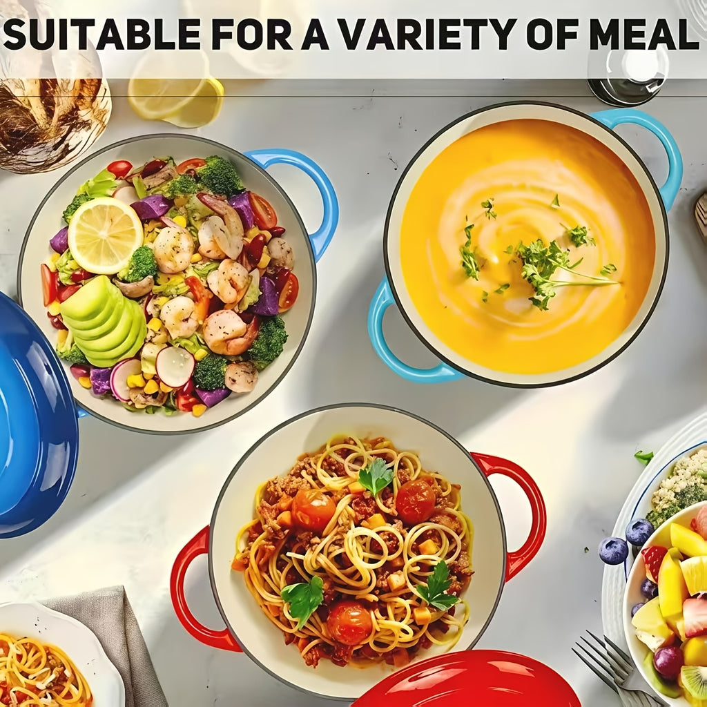 Cast Iron Dutch Oven Pot, Enameled Pot with a Lid, Ideal for Braising, Roasting, Baking, Soups, Stews - Home & Professional Kitchens, Heavy-Duty & Nonstick, Oven Safe Up to 500° F, Dual Handles, Works On All Stovetops-Enamel Pot