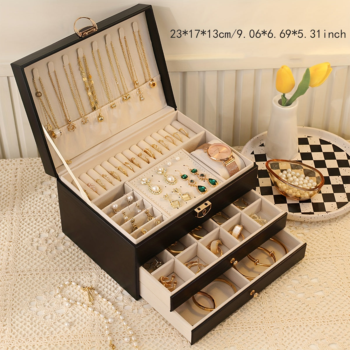 KYPHIREL - Premium Jewelry Storage Box for Necklaces, Earrings, Studs, Bracelets, Rings, and Exquisite Golden Jewelry - Large Capacity - Mother's Day Gift, Father's Day Gift, Teacher's Day Gift, Halloween, Thanksgiving, Christmas, Gift, Jewelry Boxes