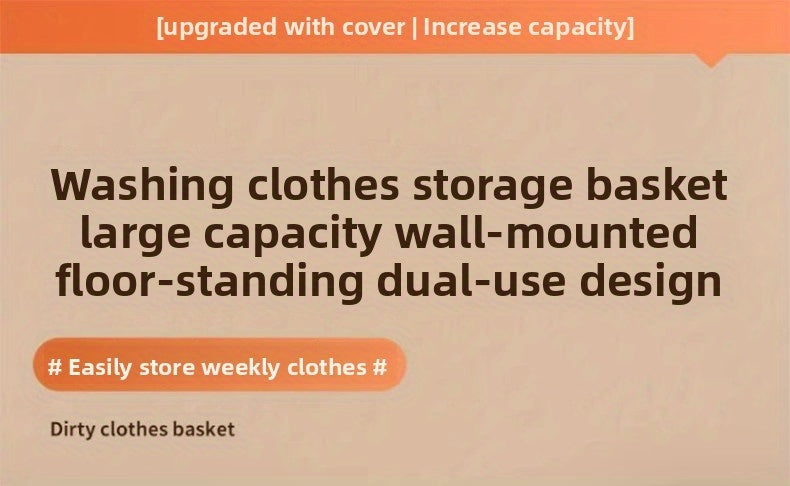 Foldable Wall-Mounted Laundry Hamper Basket - Space-Saving Oxford Cloth Storage Organizer with Lid, Modern Design for Bedroom, Living Room & Bathroom - Multi-Purpose Clothes & Toy Storage, Laundry Basket, Sturdy Wall Mounts, Contemporary Home Decor, Reinf