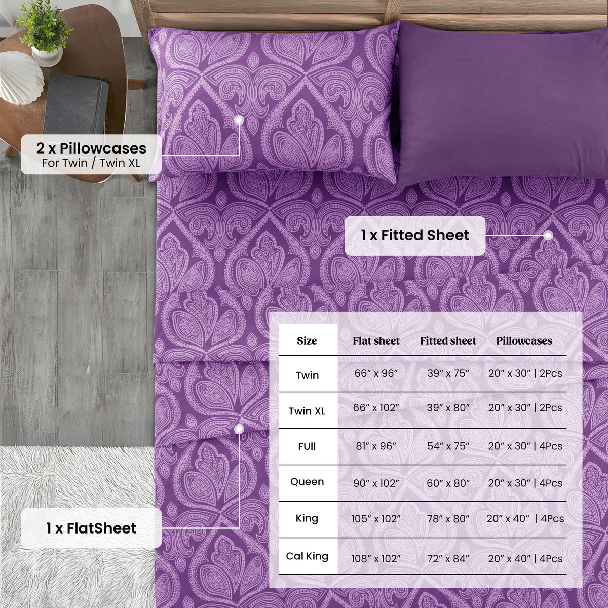 Hannah Bedding Paisley Sheet Set – 4/6-Piece Soft 100% polyester Bed Sheets, Wrinkle-Free & Luxurious – Includes Deep Pocket Fitted Sheet, Flat Sheet & Pillowcases – Available in 6 Sizes & Multiple Colors
