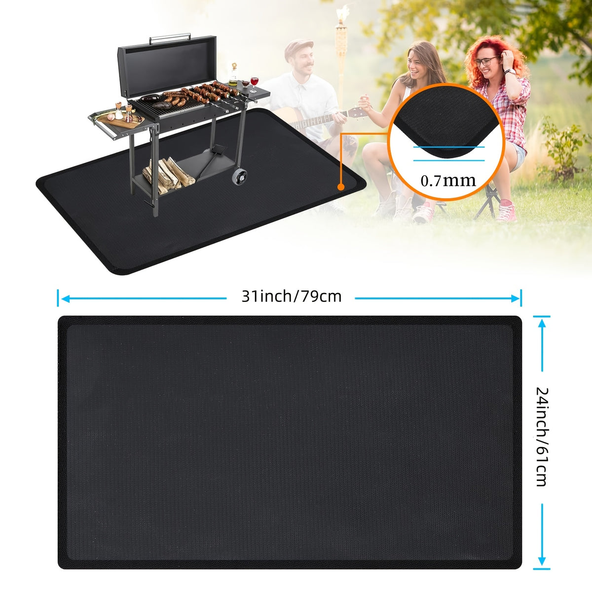 76x 51 Inch Large Grill Mat For Outdoor Grill, Fireproof Waterproof Oil-Proof BBQ Mat For Deck, Patio, Lawn, Or Indoor Fireplace, Easy To Clean Under Grill Protector For Fire Pit And Smoker