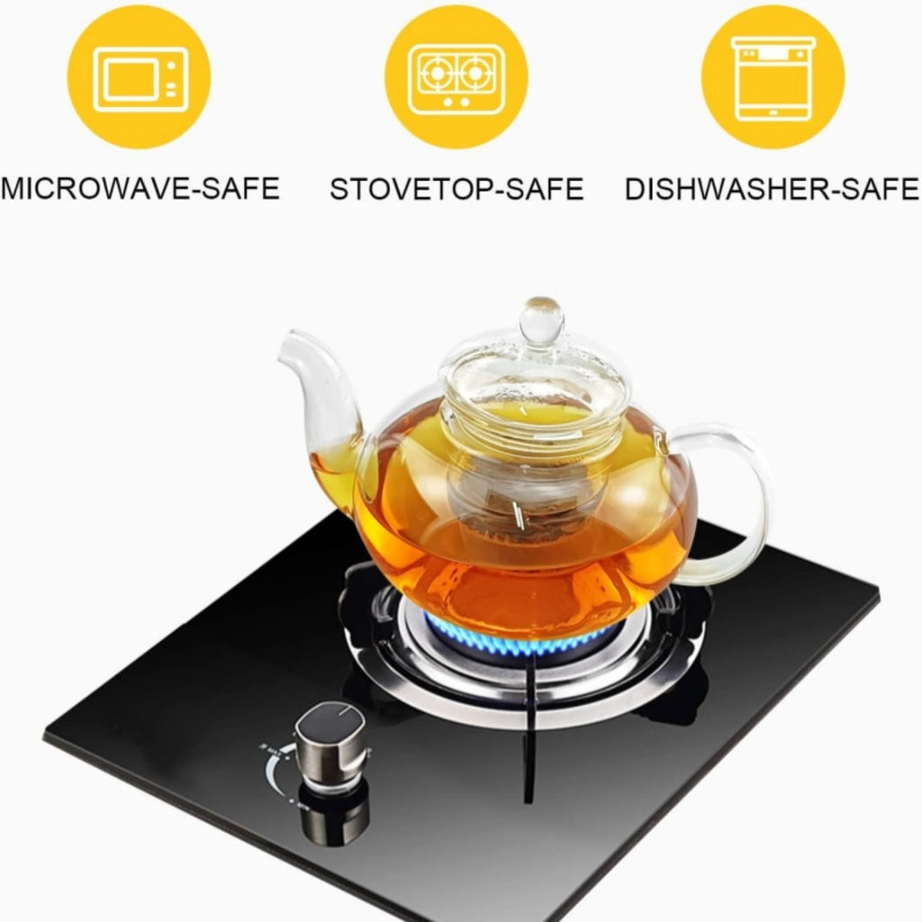 1000Ml Glass Teapot with Infuser And 4 Cups, 33.8 Oz (1000 Ml) Glass Teapot with Detachable Infuser for Flowering And Loose Leaf Tea, Microwave And Stovetop Tea Set Gift Box