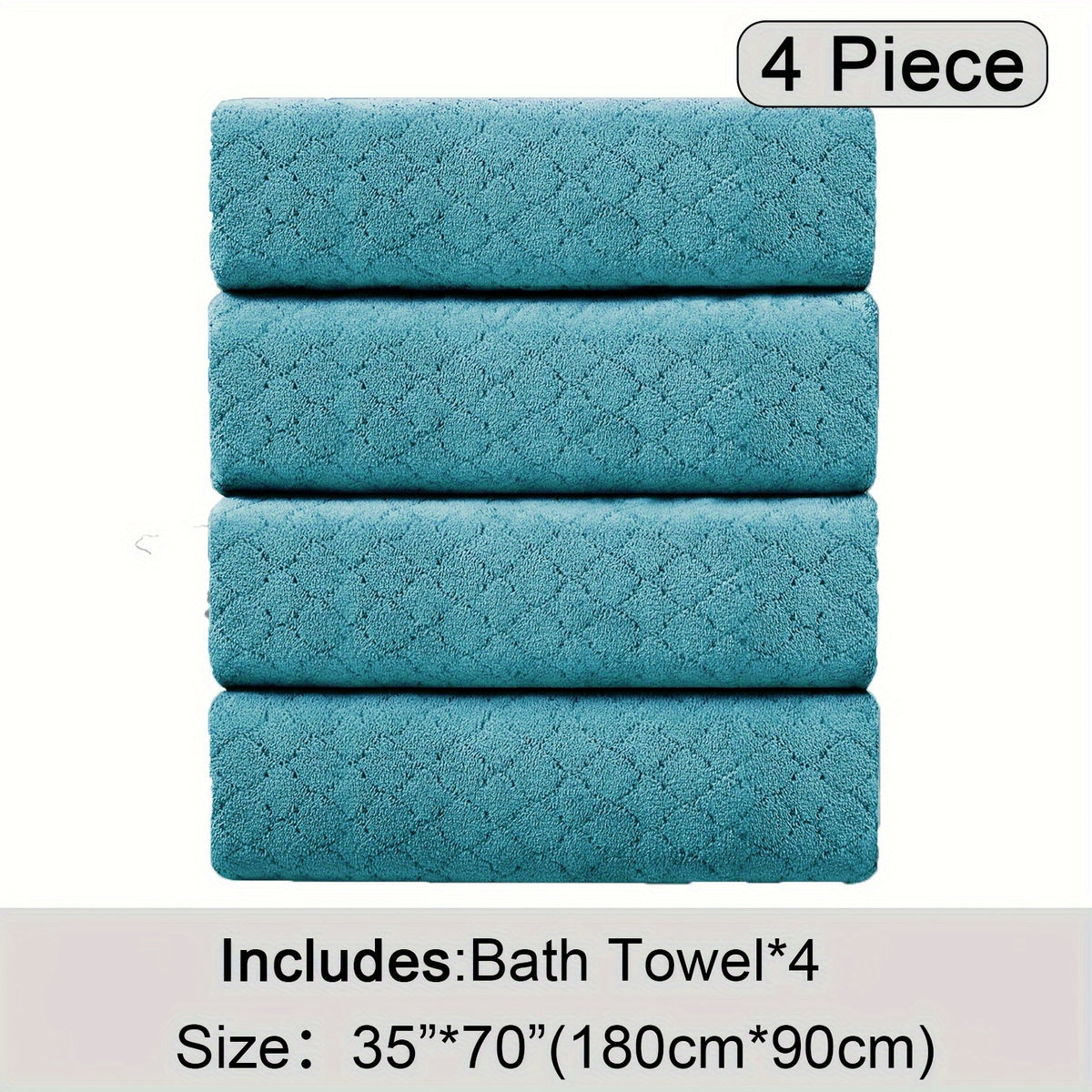 4pcs Oversized Bath Towel Set in Sleek Blue - Ultra Soft, Highly Absorbent, Quick-Dry Microfiber with Diamond Pattern - Includes 4 Bath Towels, and Matching Beach Chair Cover - Ideal for for Bathroom Hotels Gym, Valentine's Day Gift, Wash Cloths