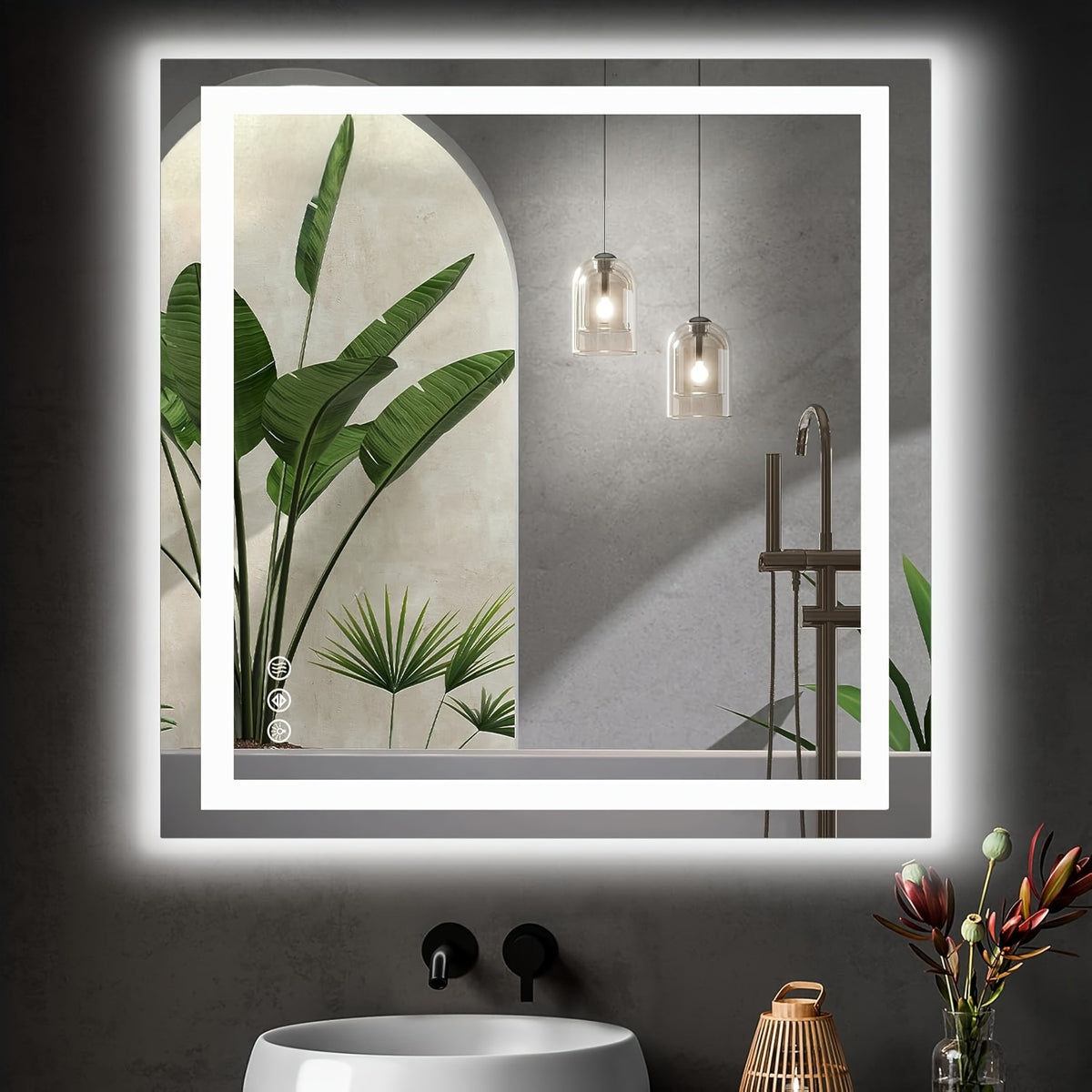 1pc Anti Fog LED Bathroom Mirror with Dual Light Source 3 Lighting Modes Dimmable 3 Color Vanity Mirror Wall Mounted Horizontal Vertical