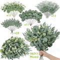 Artificial Eucalyptus Flowers and Stems, 56-Piece Green Foliage Set with White Floral Accents for DIY Wedding Bouquets, Vase Displays and Home Decor