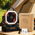 Camping Fan Light Power Bank, 3-in-1 20000mAh Indoor Outdoor Fan with Four Speeds, Dimmable LED and Multi-Angle Rotation for Tent and Office