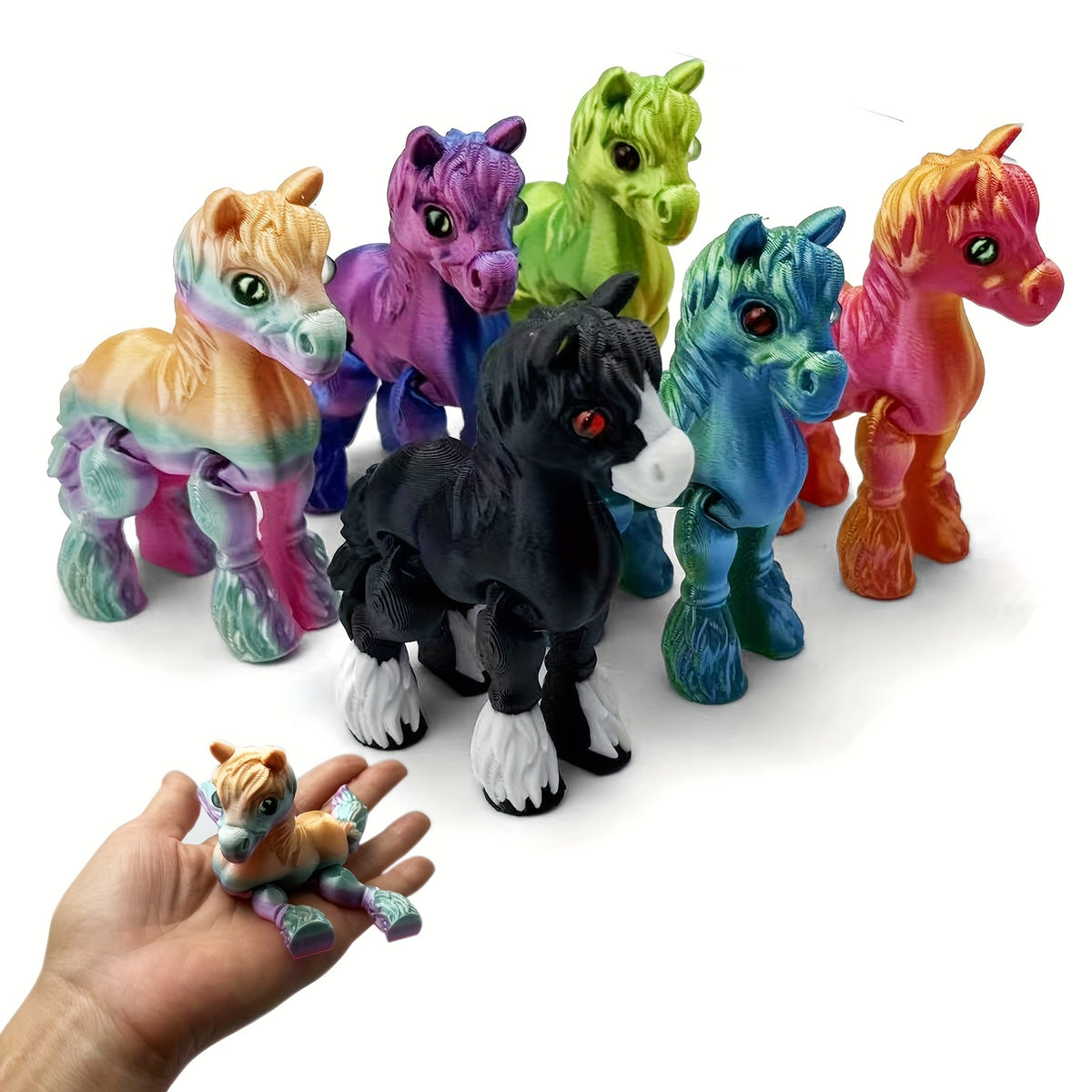 6pcs 3D Printed Horse Colectible Figurines, Flexible Animals Statue, Movable Joints, Home Office Decor