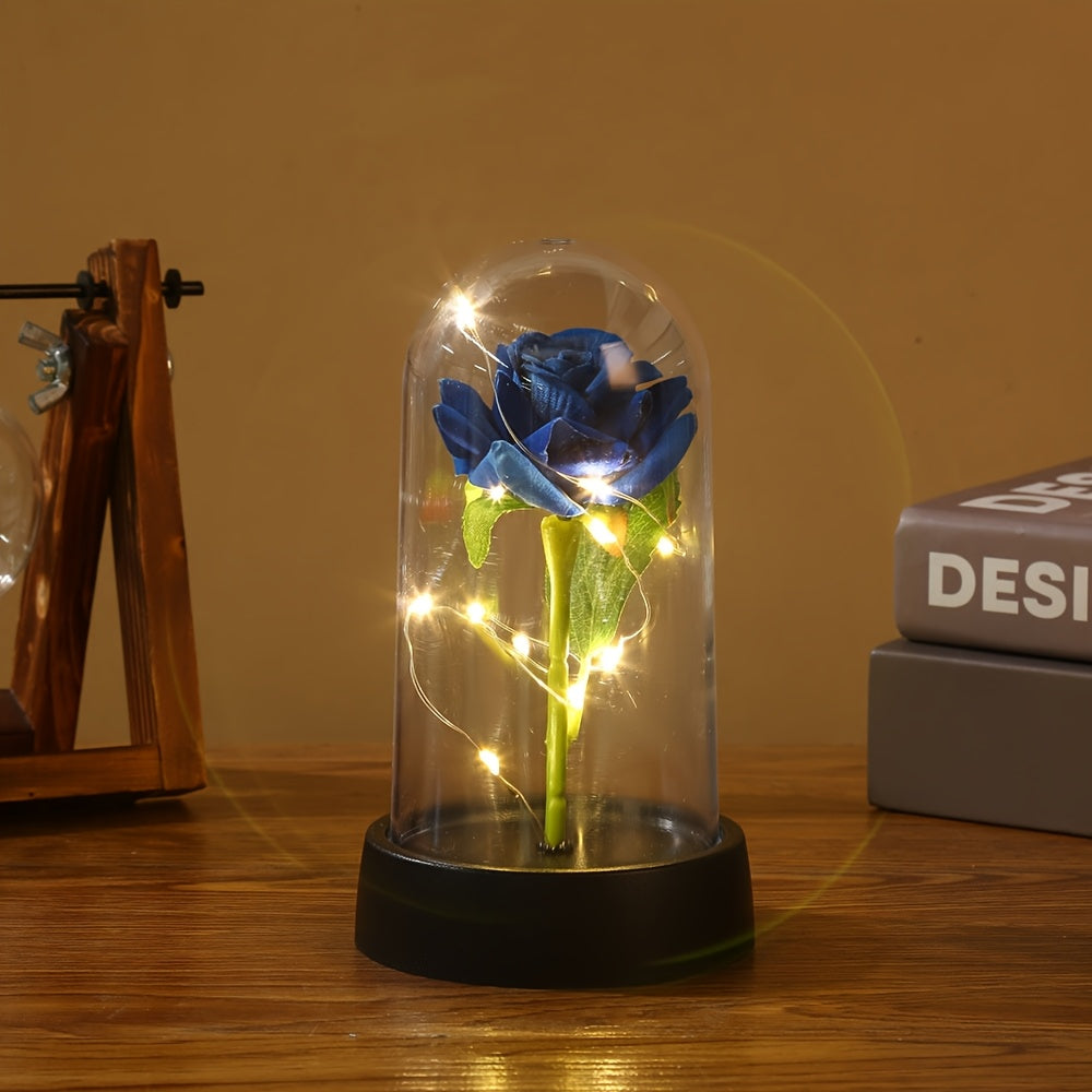 Immortal Flower Artificial Rose Dome Cover Glow Home Ornaments Decorative Valentine'S Day Gift Birthday Gift