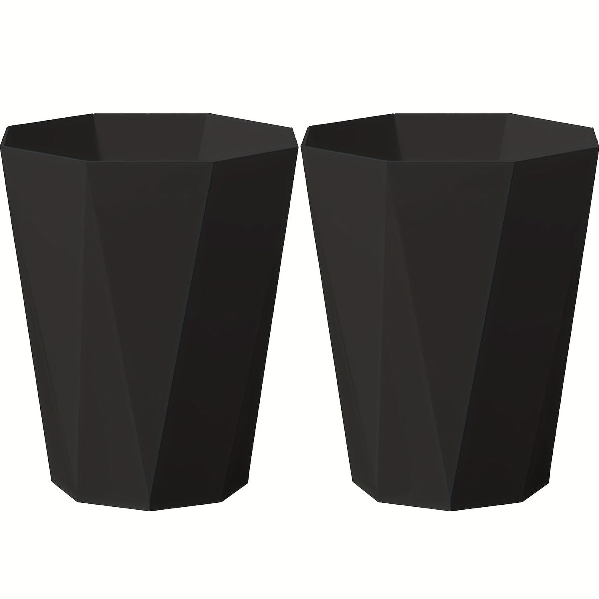 Set of Two Octagonal Trash Bins in Nordic Design, Featuring Geometric Plastic Construction with a Brushed End. These Small Open-Top Wastebaskets Are Ideal for Use in for home Offices, Bathrooms, Kitchens, And Bedrooms