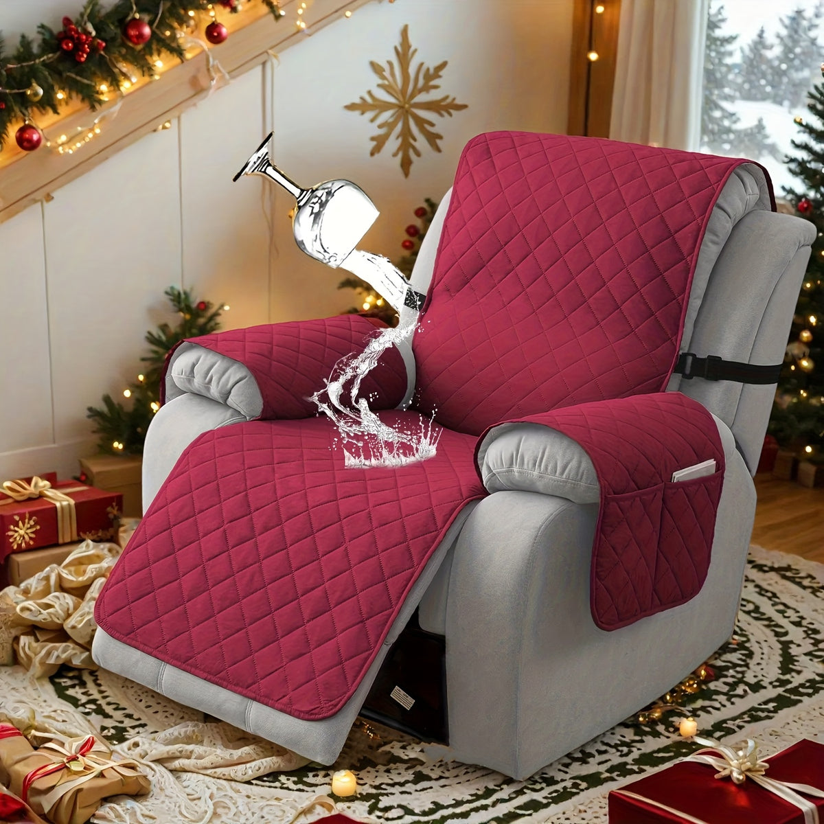 1pc 100% Non-Slip Recliner Chair Cover Sofa Slipcover, Pet Cover For Large Recliner With Elastic Straps, Washable Chair Seat Cover Recliner Chair Furniture Protector, Recliner Compatible, Valentine'S Day Home Decorations