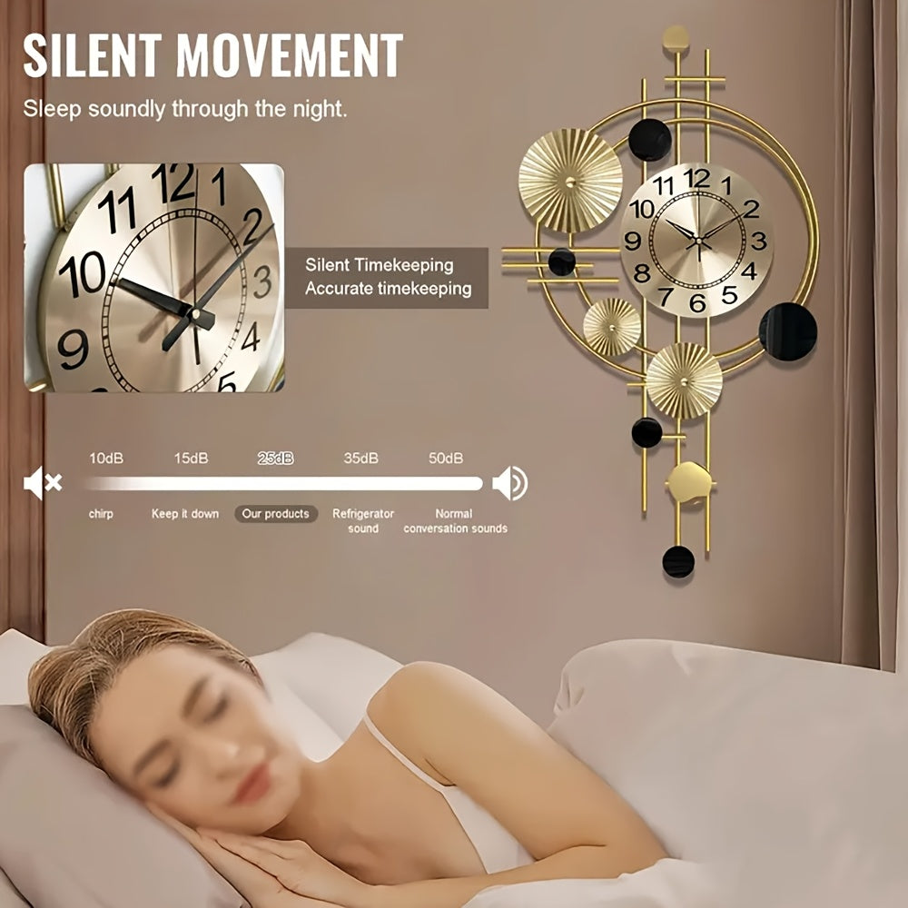 Metal Wall Clock Decorative 3D Metal Wall Art Clock for Living Room Bedroom Creative Modern big Wall Clock Decor with Silent No-Ticking 30.7 X 17.7 inch