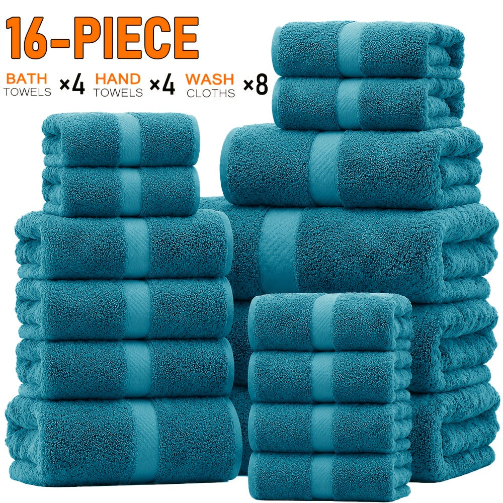22/16pcs Cotton Bathroom Towels Set, Solid Color Cotton Blended Towel, Multi-color Optional, Soft And Comfortable, Absorbent, Family Set, Suitable for Travel, Bathroom, Fitness, Hotel, Swimming And Gift(4Bath Towels+6Hand Towels+12Washcloths)