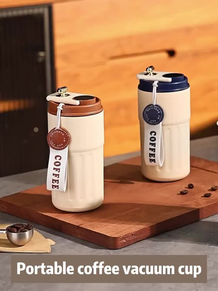 Insulated Travel Coffee Mug, 15.55 oz Vintage Letter Print Cup with 316 Stainless Steel and Leakproof Lid for Office, Commutes and Outdoor Drinks