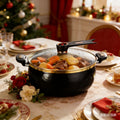 Cast Iron Enamel Stew Pot, Black 2.11 Gallon Dual-Handle Cooking Pot for Soup, Stewing and Braising on Gas and Induction Stoves for Home Meals