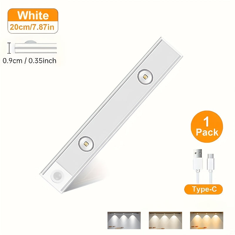 4/2/1pc LED Motion Sensor Under Cabinet Lights, 3 Color Temperatures Wireless USB Rechargeable Night Light, Indoor Closet Lights, Stick-On Anywhere Magnetic Under-Counter Light Fixtures For Kitchen Cabinet Wardrobe Cupboard Stairs.