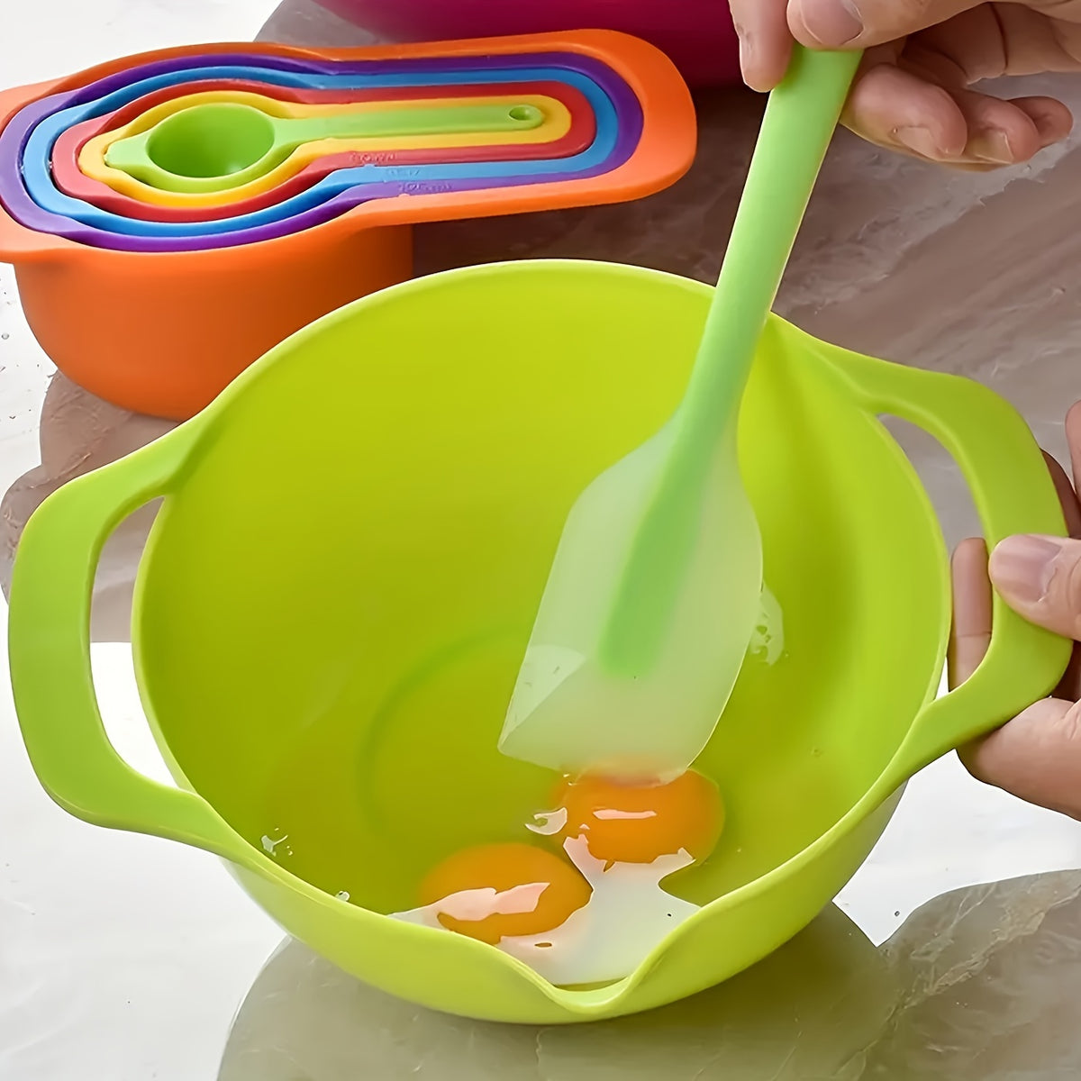 10pcs/Set Mixing Bowl, Colour Measure Cup And Spoons, Salad Bowl Set, Plastic Measuring Cups Set, Nesting Bowl, Baking Measurement Utensil, Kitchen Measuring Colander, Colander Sifter Tool, Kitchen Tool, Baking Tools, Back To School Supplies