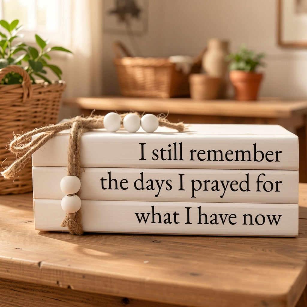 Set of 3 White Wooden Decorative Books, Rustic Farmhouse Style Book Stack, Faux Books for Coffee Table Shelves with Wooden Bead Tassels, Ideal for Contemporary Home Decoration