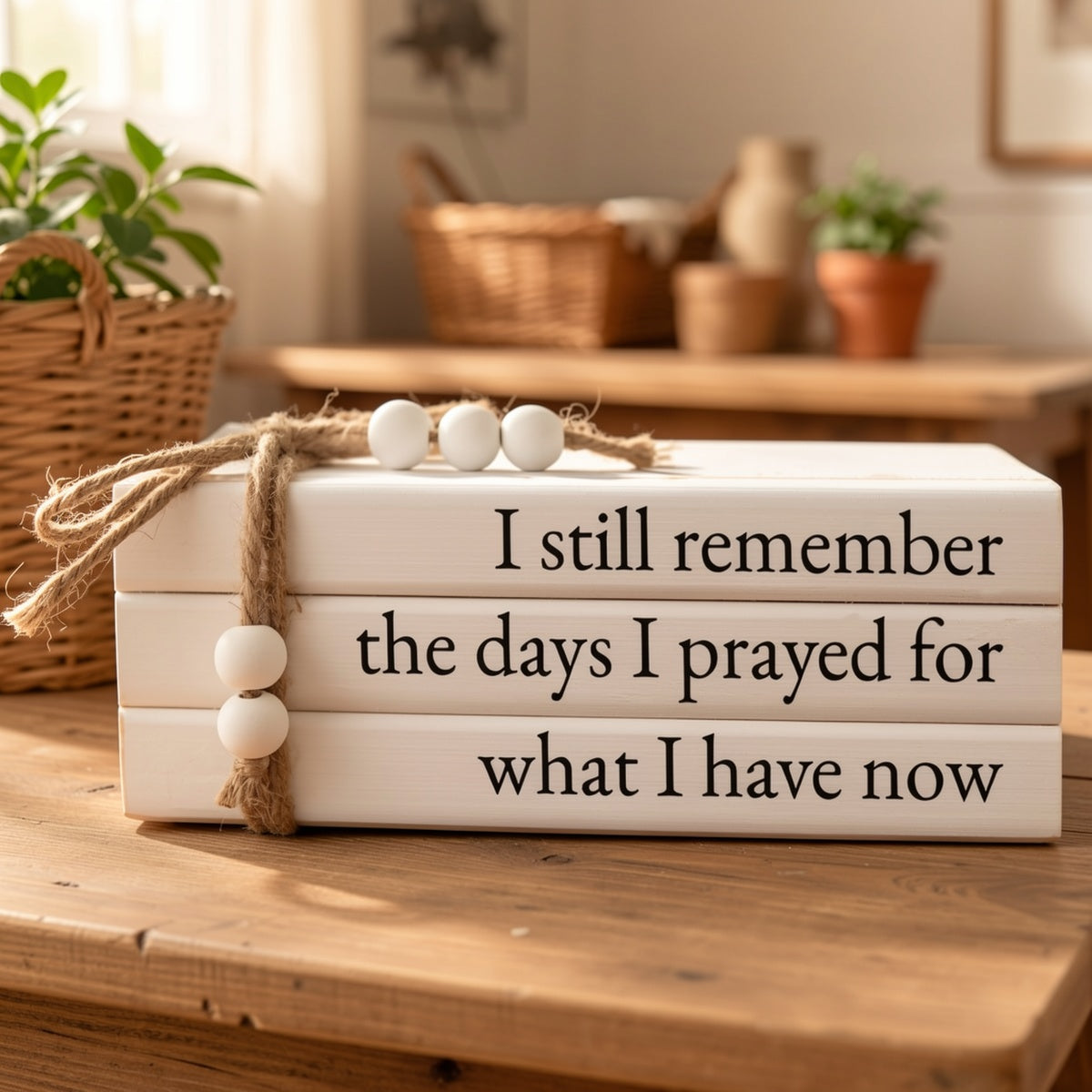 Set of 3 White Wooden Decorative Books, Rustic Farmhouse Style Book Stack, Faux Books for Coffee Table Shelves with Wooden Bead Tassels, Ideal for Contemporary Home Decoration