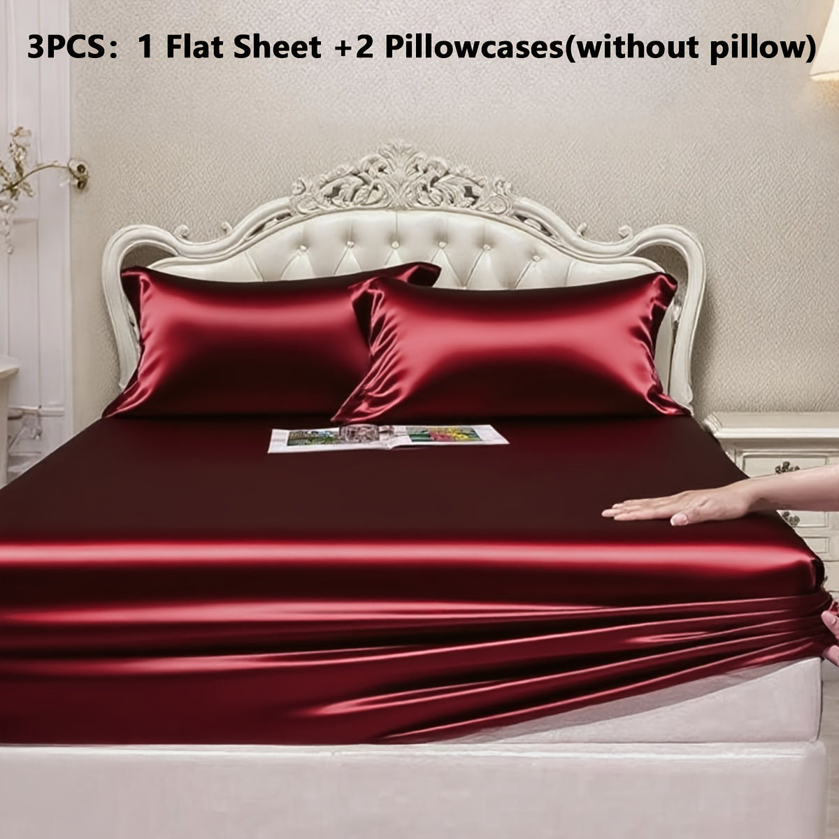 Luxury Satin Fitted Sheet, Fitted Sheet+Pillowcase, Queen Sheet, Cooling, Smooth, Breathable, Wrinkle-Resistant, Machine Washable, Easy Care Ultra Soft for Hot Sleepers Child, Children, Adults, Hotels, Apartments, Wedding Gifts-3000TC Random Color