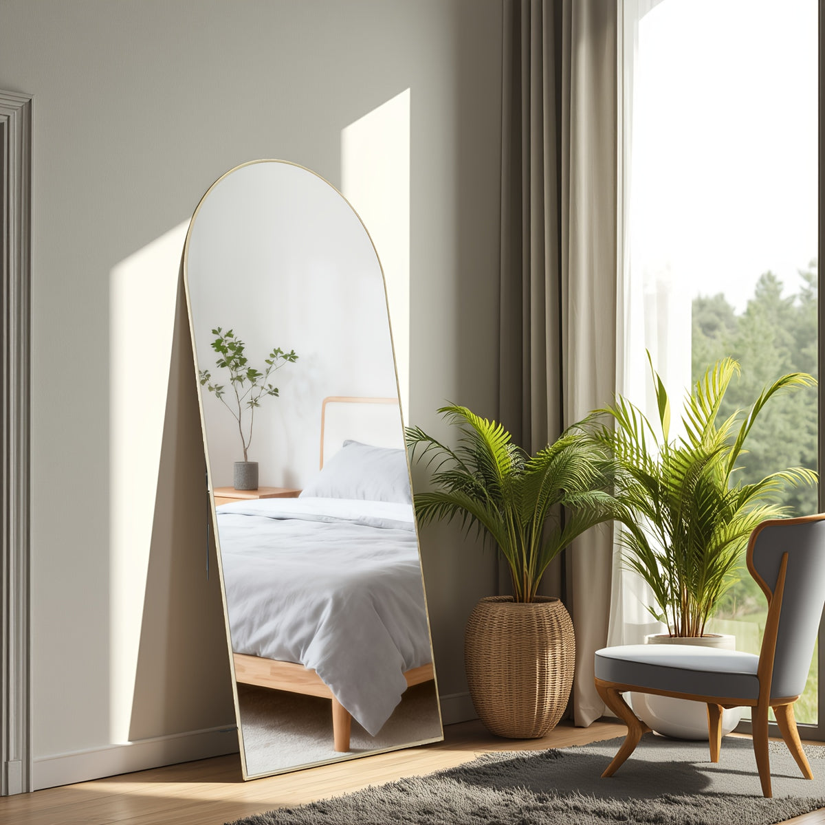 Standing Full Length Mirror with Stand and Hanging Hardware (Arched/Rectangular, Multiple Sizes) | Steel Alloy Frame & Shatter-Proof Glass for Bedroom, Living Room, Hallway, Cloakroom, Modern Home Decor