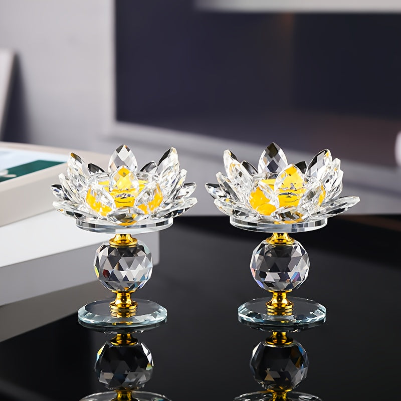 2pcs Crystal for Lotus Candleholder - Polished Desktop, Home Theme, Suitable for Christmas, Thanksgiving, Halloween, Easter, And Hanukkah