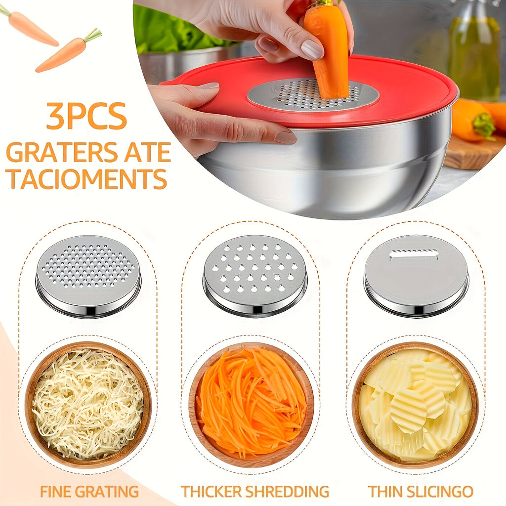 Mixing Bowl Kitchen Prep Set, 26-Piece Stainless Steel Collection with 7 Bowls, Lids, Grater Attachments and Whisk for Baking and Salad Making