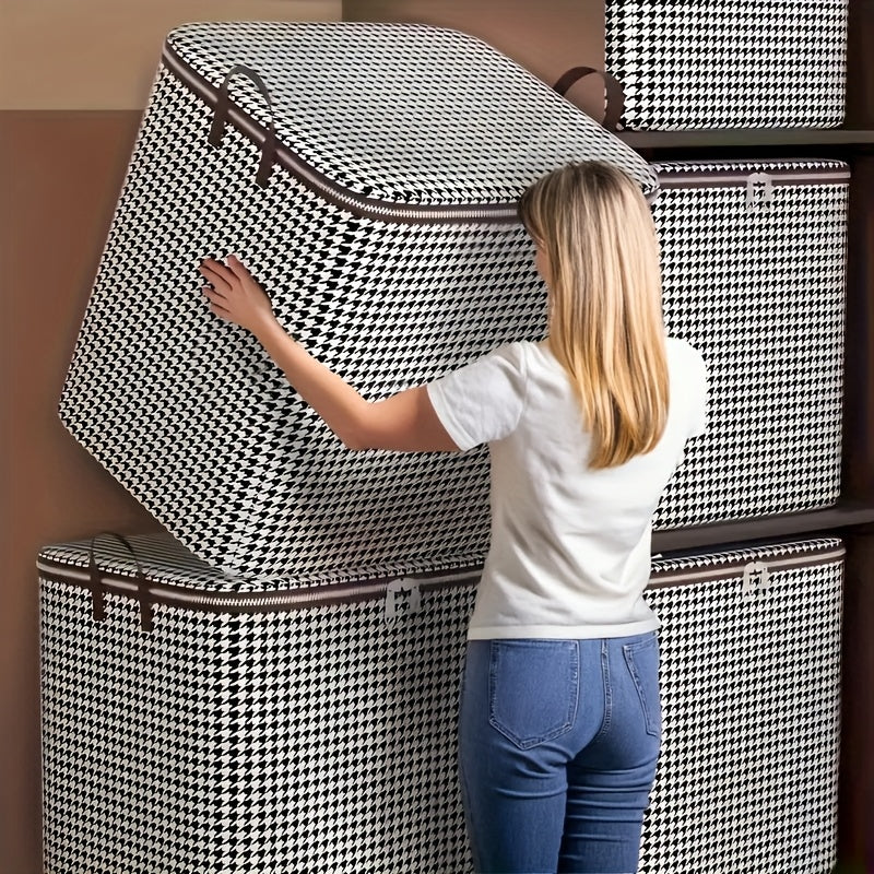 2pcs Oversized 56.37 Gallon Checkered Cloth Thickened Household Storage Box, Large Clothing And Bedding Storage Box, Dust-Proof And Bag, Double Zipper with Handle, Ideal Storage Bag for Moving And Traveling, Can Be Stored Outdoors, Under-Bed Storage