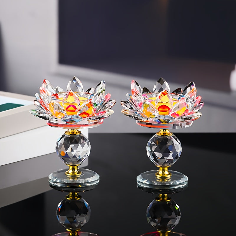 2pcs Crystal for Lotus Candleholder - Polished Desktop, Home Theme, Suitable for Christmas, Thanksgiving, Halloween, Easter, And Hanukkah