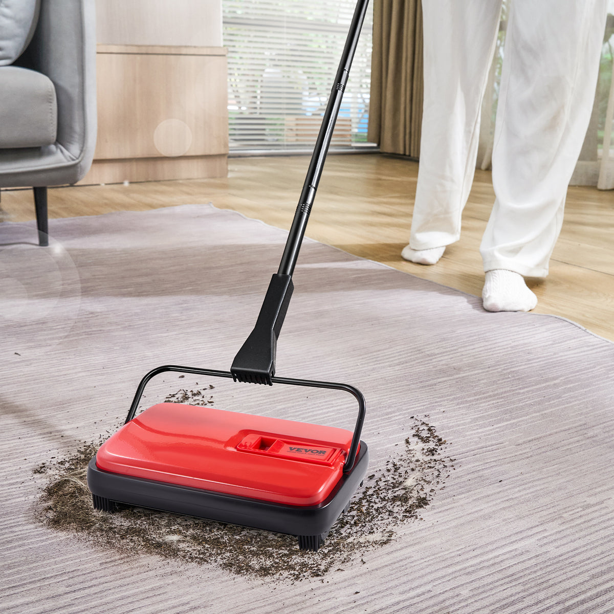 VEVOR Carpet Sweeper Manual, Floor Sweeper with 300 ml Dustbin Capacity Easy to Empty, 6.7 inch Cleaning Width for Home Office Carpets Pet Hair Dust, Purple/Red/Blue