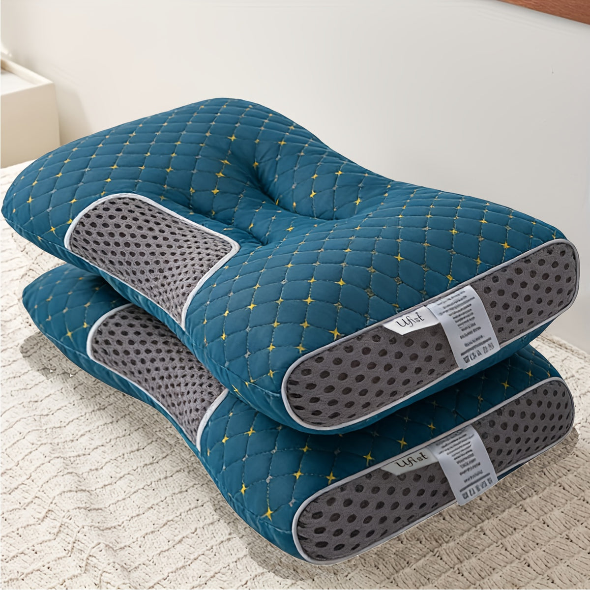 2pcs Massage Neck Pillows Adjustable Ergonomic Contour Support, High-Quality Pillow Core with Removable Zippered Cover, All-Season Sleeping Comfort, Neck And Shoulder Massager, Modern Pillow Design, Breathable Fabric