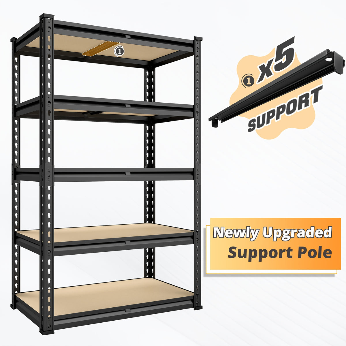 [Heavy-Duty Home Storage Shelf] 60"H Five-Tier Storage Rack, 2000LBS Capacity, Adjustable Storage Shelf, Sturdy Wooden Shelving Unit, Space-Saving Freestanding Kitchen Pantry Basement Utensil Rack, 27.6"W X 11.8"D X 60"H Practical Storage Shelf